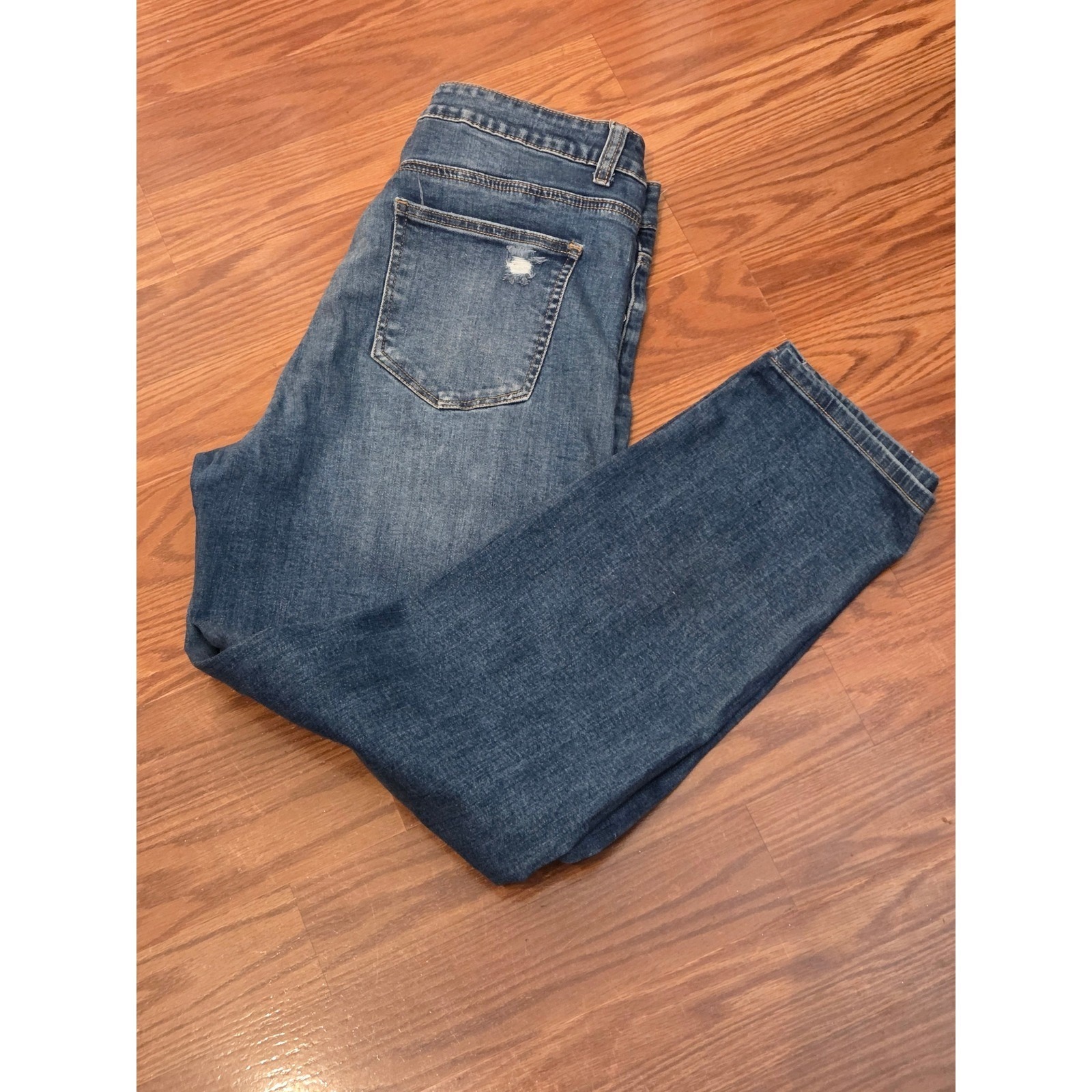 C'est Toi Black Label Distressed Straight Leg Jeans Blue Medium Wash Size 15 31